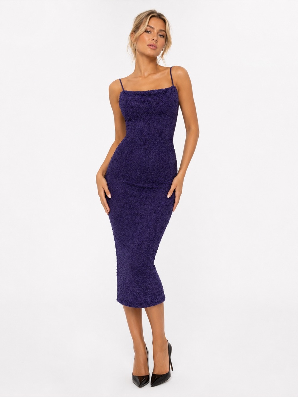 AKIRA Purple Textured Bodycon Midi Dress NWT | XS, S, M & L